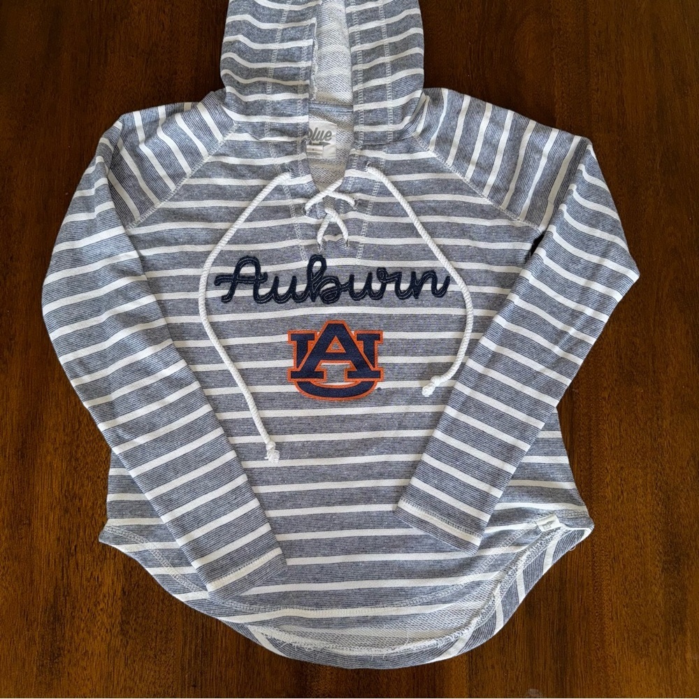 Blue 84 Auburn Tigers Navy Striped French Terry V-Neck Tie Pullover Hoodie Small